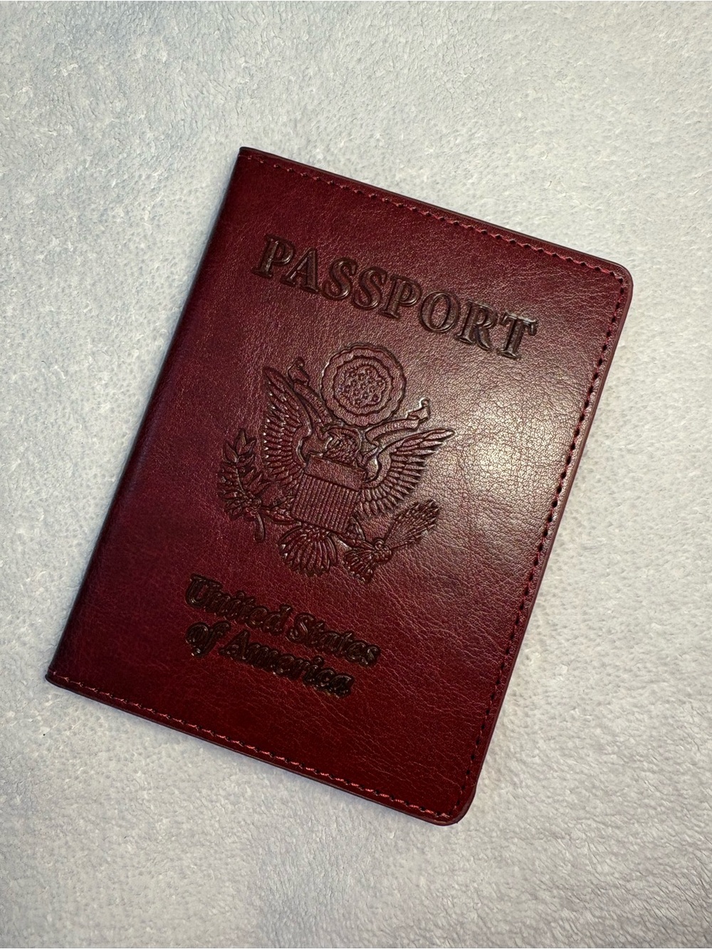 NEW Burgundy Vegan Leather Passport Holder Embossed Document Window Wine Cognac